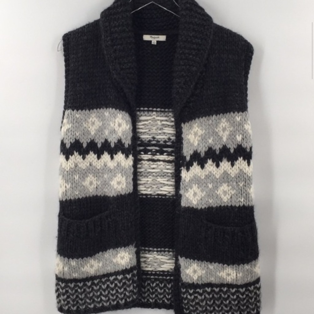 Madewell Chunky Fair Isle Sweater Vest Shawl Collar Cozy Cabincore S/M